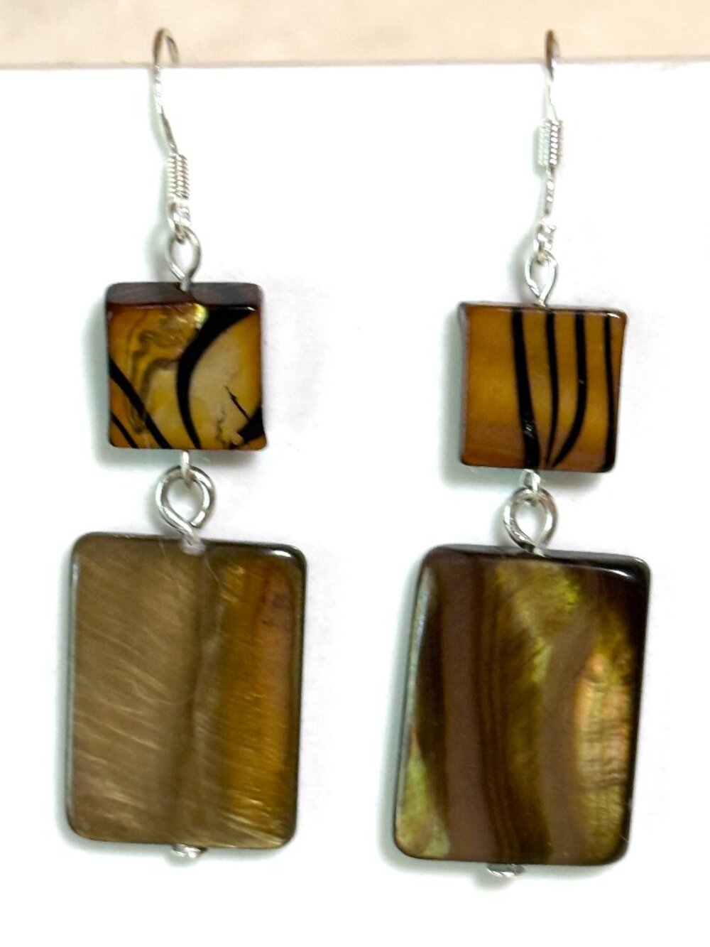 2/$20, Golden Brown Mother of Pearl Dangle Earrings w/ Sterling Silver Hook